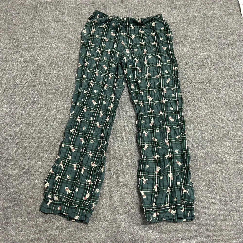 Victoria's Secret PINK Pajama Pants Womens Size M Green Plaid Dog Logo Cotton